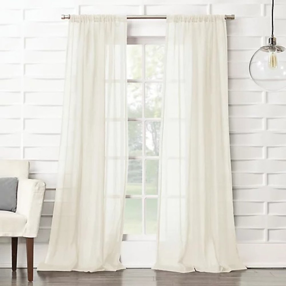 No. 918® Lourdes Crushed Texture Semi-Sheer 95-Inch Curtain 2 Panels in Cream